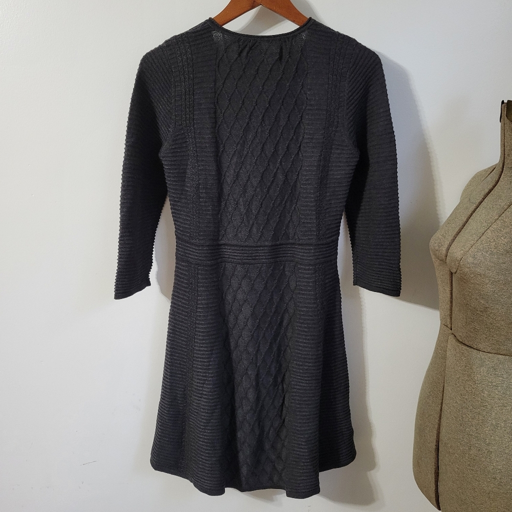 Dana Buchman Charcoal Ribbed Diamond Knit Sweater Dress Size Medium - Picture 5 of 8